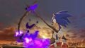 Sonic holding Death's Scythe on the Bridge of Eldin.