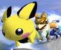 Dashing away from Fox and Sheik on Corneria.