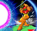 Samus shooting a fully charged beam in Melee.