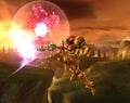 Samus using her forward aerial.